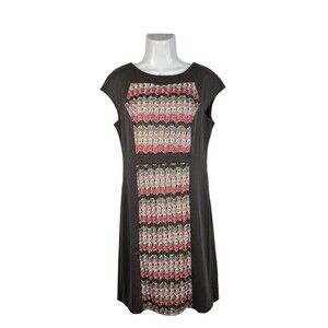 Connected Apparel Sheath Dress Sz 10 Brown Pink Crochet Lace Chevron  Cap Sleeve